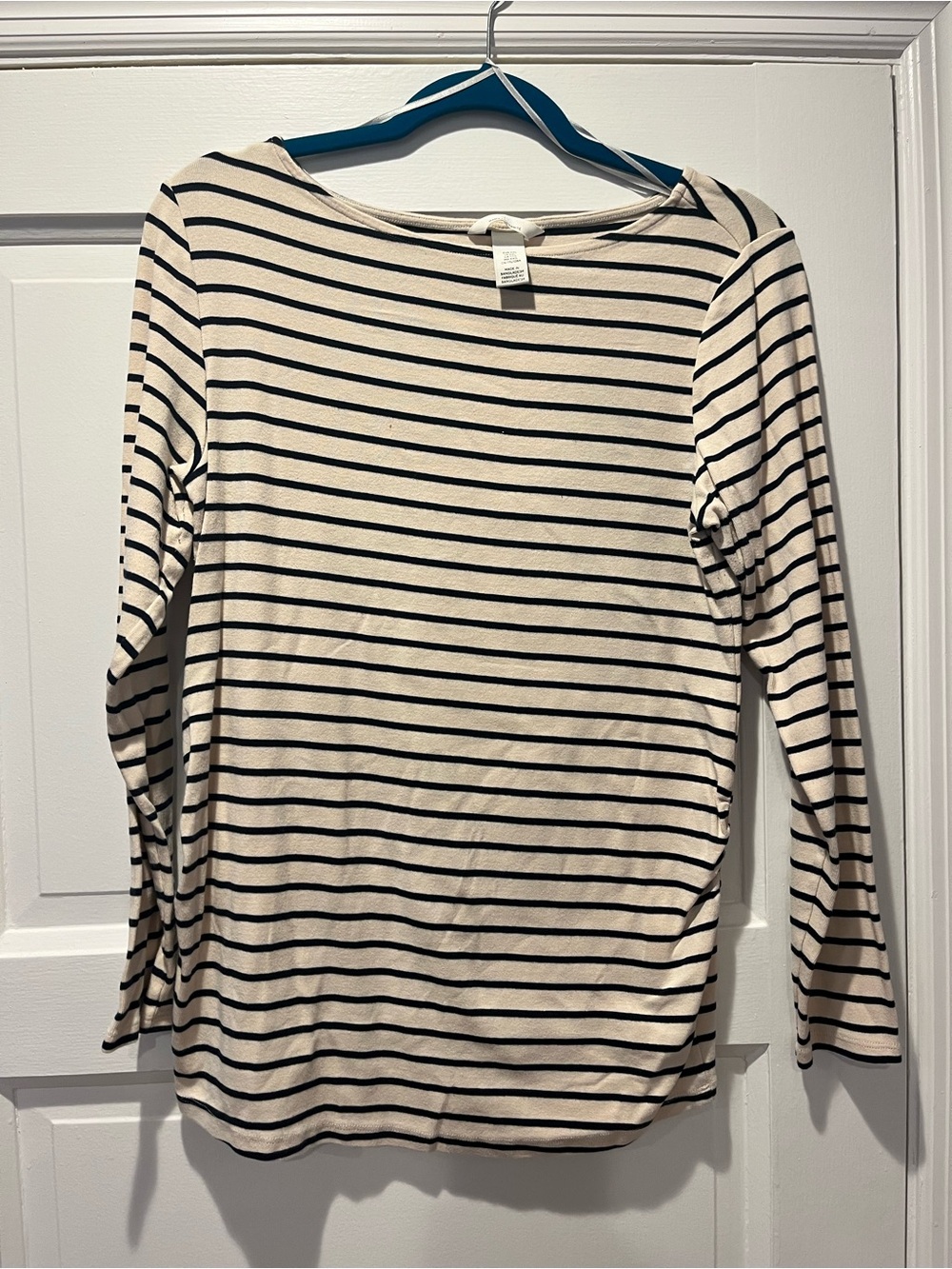 H&M Maternity Striped Long-Sleeve Boatneck Top - Cream and Black